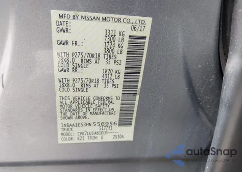2017 Nissan Titan Pro-4X from USA, damaged, VIN 1N6AA1E53HN556956